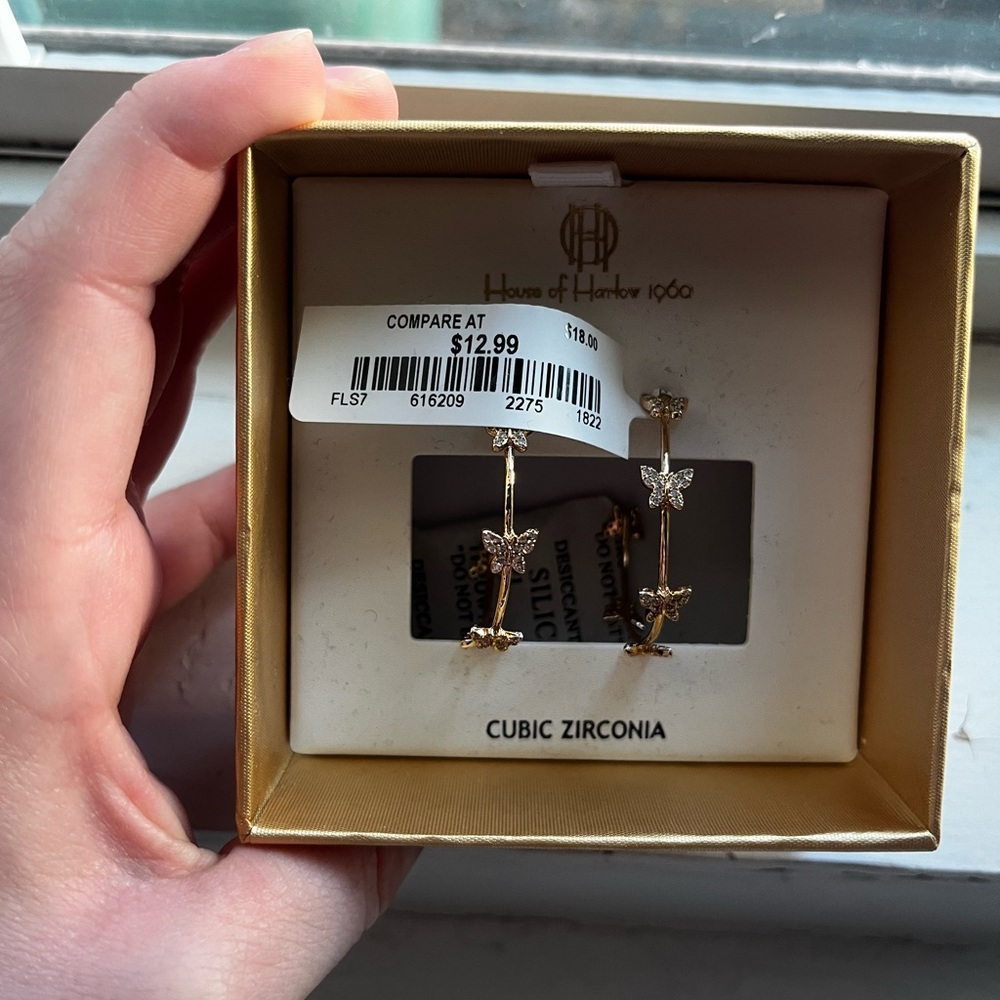 Ross Butterfly Earring Hoops Gold Diamond